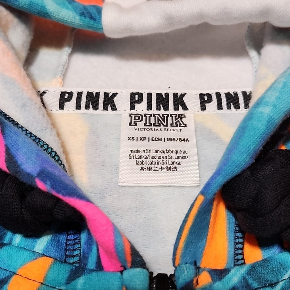 VS PINK 2018 CAMPUS FIT FULL-ZIP NEON TROPICAL PRINT HOODIE SWEATSHIRT J… - Picture 3 of 14